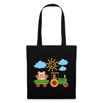 Teddy bears drive tractor with trailer - Tote Bag - black - Front