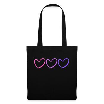 Tshirt avec 3 coeurs du rose au violet - Sac en tissu - noir - Devant