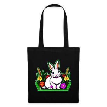 Bunter Hase mit Blumen - Stoffbeutel - Schwarz - Vorne