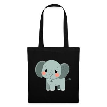 Éléphant mignon et heureux - Adorable dessin animé - Sac en tissu - noir - Devant