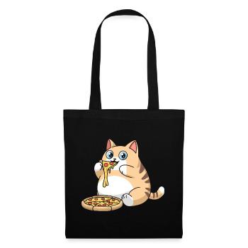 Cute Chubby Cat Eating Pizza - Tote Bag - black - Front
