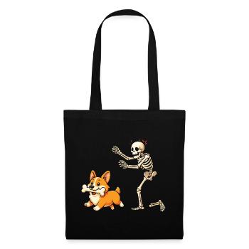 Skelett jagt Corgi-Hundehumor - Stoffbeutel - Schwarz - Vorne