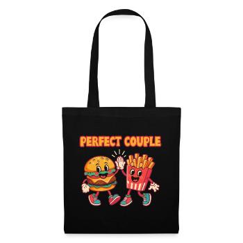 Perfect Couple Burger and Fries Fun Illustration - Stoffbeutel - Schwarz - Vorne