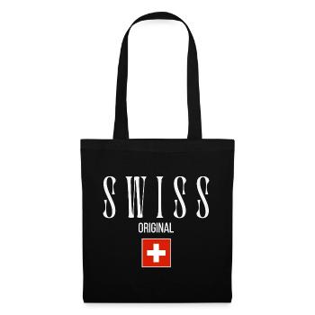 Drapeau suisse, fabriqué en Suisse - Sac en tissu - noir - Devant