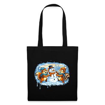 Funny Winter Animals Building a Snowman – Comic - Tote Bag - black - Front