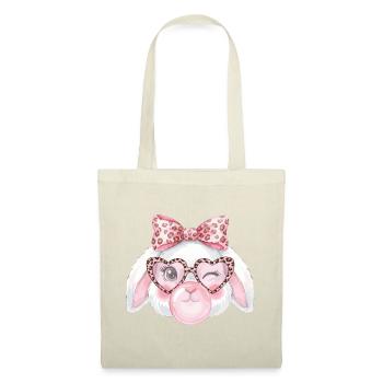 Leopardgläser Ostern Häschen mit Rosa Schleife - Stoffbeutel - Natur - Vorne