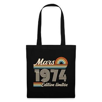 52e Cadeau d’anniversaire - Né en mars 1974 - Sac en tissu - noir - Devant