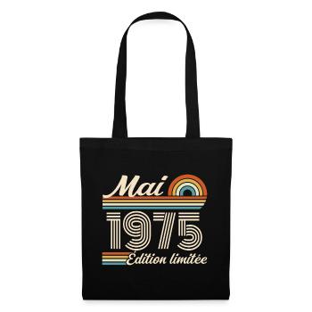 Cadeau Anniversaire 51 ans - Né mai 1975 - Sac en tissu - noir - Devant