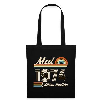 Cadeau Anniversaire 52 ans - Né mai 1974 - Sac en tissu - noir - Devant