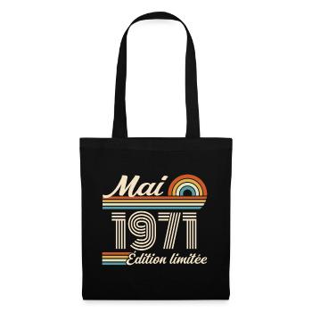 Cadeau Anniversaire 55 ans - Né mai 1971 - Sac en tissu - noir - Devant