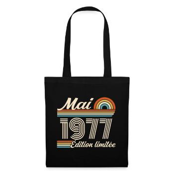 Cadeau Anniversaire 49 ans - Né mai 1977 - Sac en tissu - noir - Devant