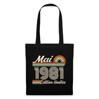 Cadeau Anniversaire 45 ans - Né mai 1981 - Sac en tissu - noir - Devant
