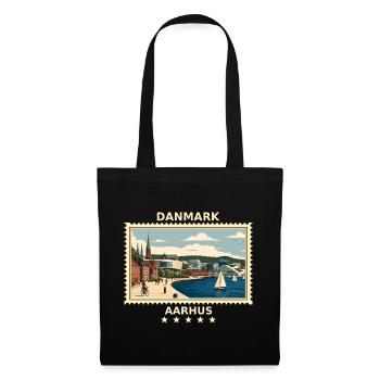 Dänemark Aarhus Vintage Reisemarke - Stoffbeutel - Schwarz - Vorne
