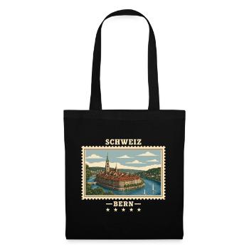 Schweiz Bern Vintage Reisemarke - Stoffbeutel - Schwarz - Vorne