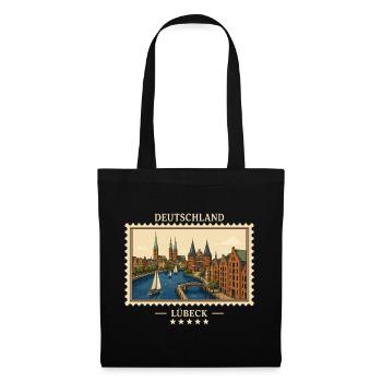 Deutschland Lübeck Vintage Reisemarke - Stoffbeutel - Schwarz - Vorne
