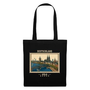 Deutschland Köln Vintage Reisemarke - Stoffbeutel - Schwarz - Vorne