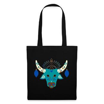 Blauer Stier mit festlichem Kopfschmuck - Stoffbeutel - Schwarz - Vorne