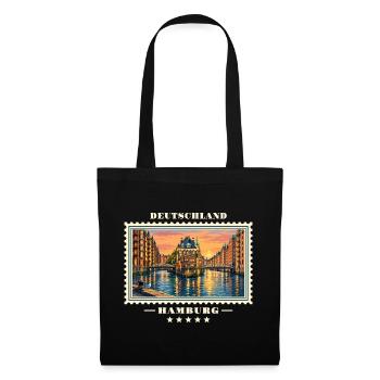Deutschland Hamburg Vintage Reisemarke - Stoffbeutel - Schwarz - Vorne