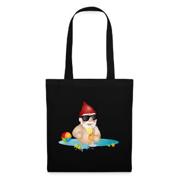 Nain de jardin dans la piscine ou la mer et boisson - Sac en tissu - noir - Devant