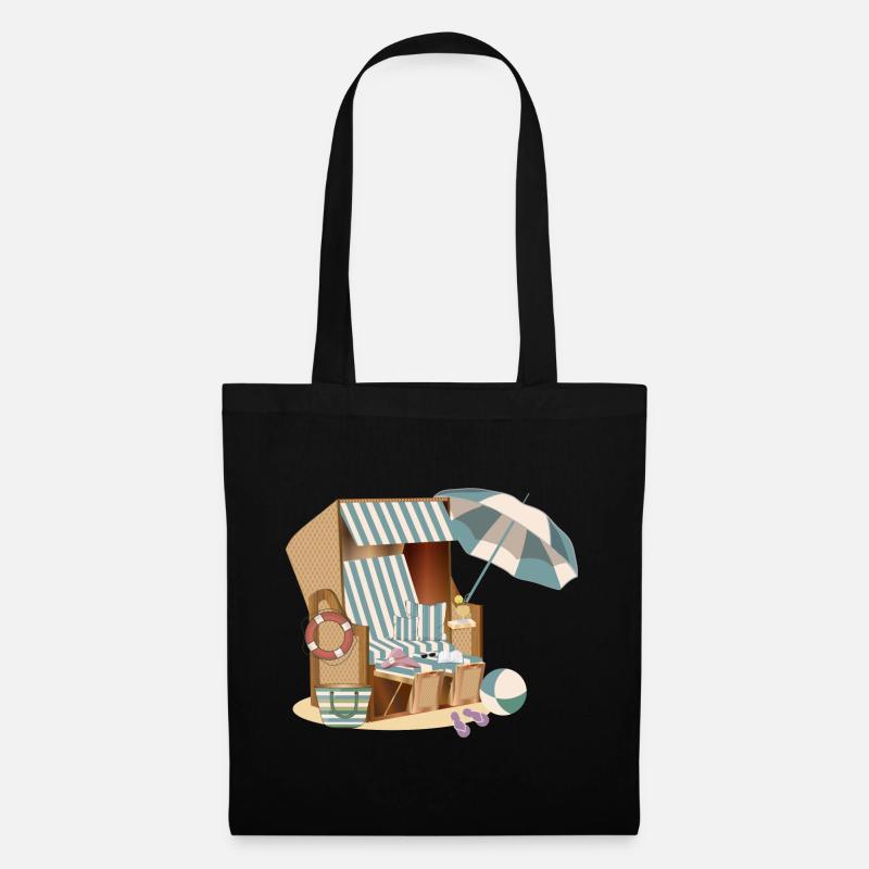 wunderschöner Strandkorb am Strand mit Accessoires - Stoffbeutel - Schwarz