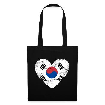 South Korea Flaggenherz - Stoffbeutel - Schwarz - Vorne