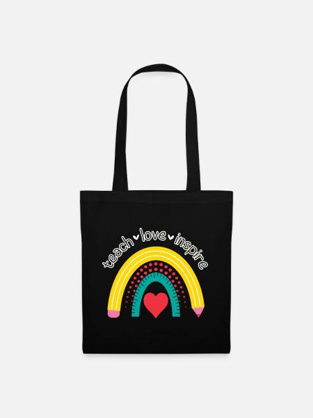 teach love inspire Lehrer Bleistift Lineal Beruf - Stoffbeutel - Schwarz