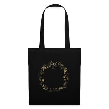 Couronne festive dorée avec ruban - Sac en tissu - noir - Devant