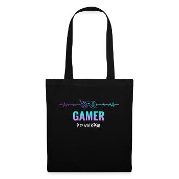Spielen Gewinnen Wiederholen Gamer Geschenk Lustig - Stoffbeutel - Schwarz - Vorne