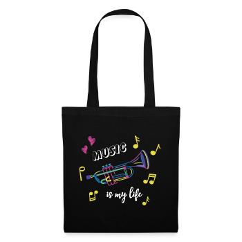 Trompete - Music is my life - Musik - Instrument - Stoffbeutel - Schwarz - Vorne