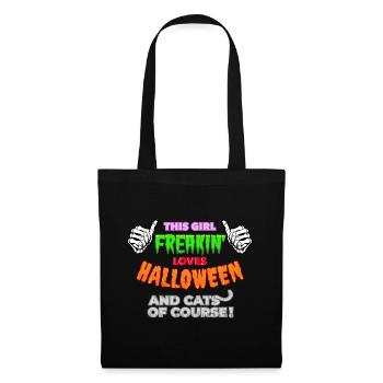 GIRL LOVES HALLOWEEN AND CATS Geschenk - Stoffbeutel - Schwarz - Vorne