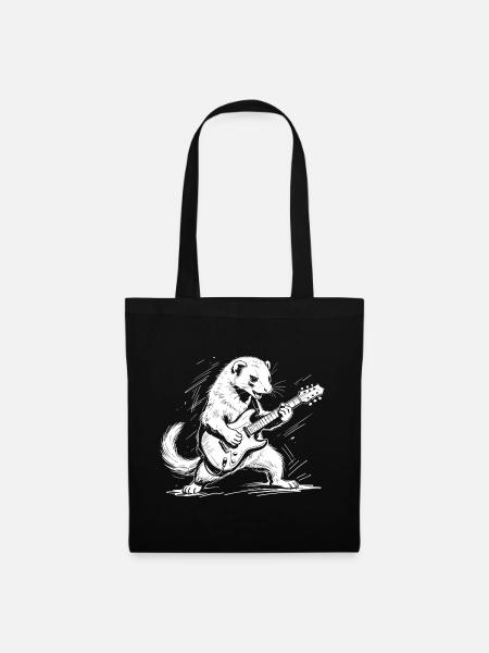 Frettchen mit Rock-Gitarre - Stoffbeutel - Schwarz