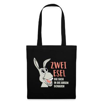 Zwei Esel die sich in die Augen schauen - Stoffbeutel - Schwarz - Vorne
