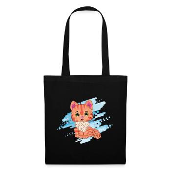 Süße orangefarbene Katze mit Schal - Stoffbeutel - Schwarz - Vorne