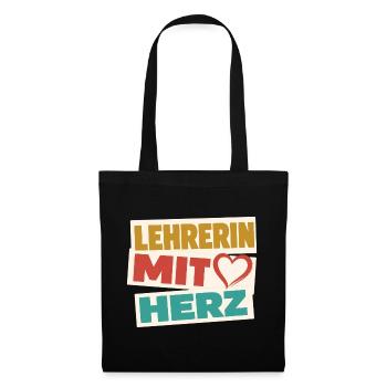 Lehrerin mit Herz!  - Stoffbeutel - Schwarz - Vorne