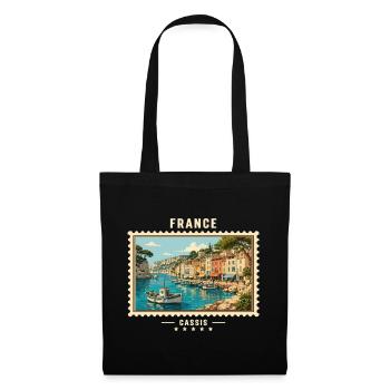 Frankreich Cassis Vintage Reisemarke - Stoffbeutel - Schwarz - Vorne