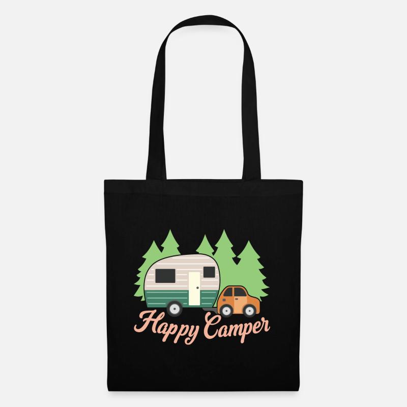 Happy Camper, Wander- & Campingliebhaber, Camper Geschenk - Stoffbeutel - Schwarz