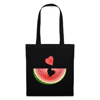 Morceau de pastèque avec cœur - Sac en tissu - noir - Devant
