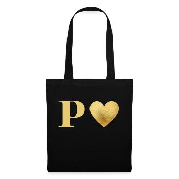 Lettre p cœur doré - Sac en tissu - noir - Devant