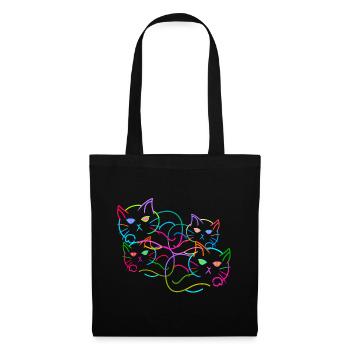 Regenbogen Katze Katzen Kätzchen Retro - Stoffbeutel - Schwarz - Vorne