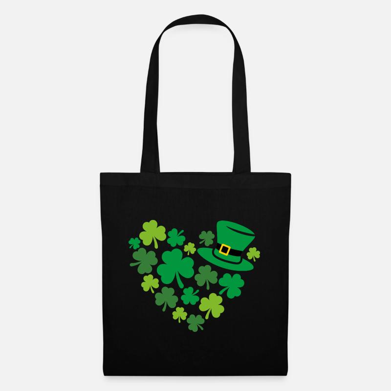 Herzförmiges Kleeblatt zum St. Patrick Tag - Stoffbeutel - Schwarz