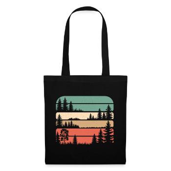 Retro Wald Natur Silhouette Bäume Wandern Geschenk - Stoffbeutel - Schwarz - Vorne