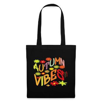 Herbst Vibes Blumenmuster Blätter Motiv Spruch Top - Stoffbeutel - Schwarz - Vorne