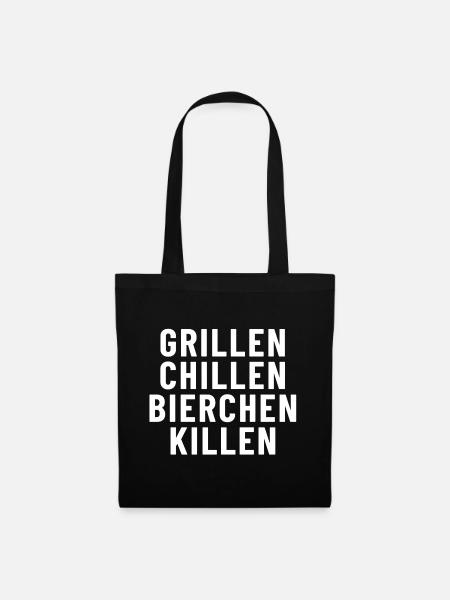 Grillen Chillen Bierchen Killen - Stoffbeutel - Schwarz