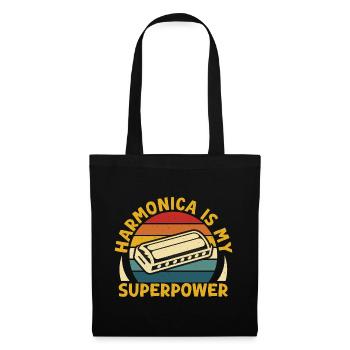 Funny Harmonica Player Is My Superpower Harmonica - Stoffbeutel - Schwarz - Vorne
