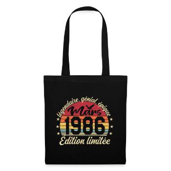 Mars 1986 40 ans Cadeau Anniversaire Mars 1986 - Sac en tissu - noir - Devant