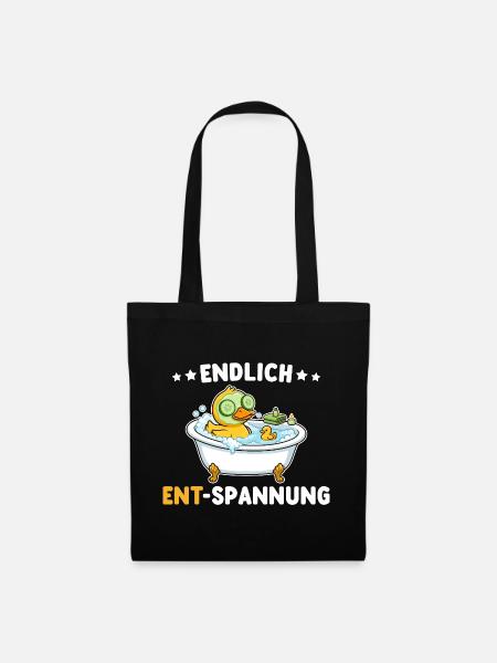 Wellness Ente Endlich Ent-Spannung Wortwitz - Stoffbeutel - Schwarz