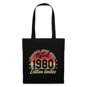 1980 avril Anniversaire avril 1980 - Sac en tissu - noir - Devant