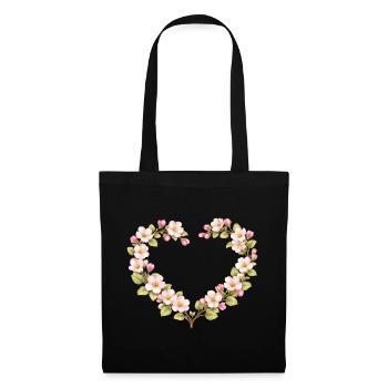 Motif printemps pour cœur en fleurs de pommier - Sac en tissu - noir - Devant