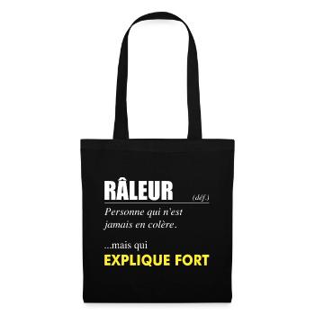 Râleur définition – Personne qui explique fort - Sac en tissu - noir - Devant