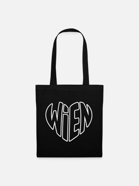 Wien Outline Herz Schriftzug Design - Stoffbeutel - Schwarz